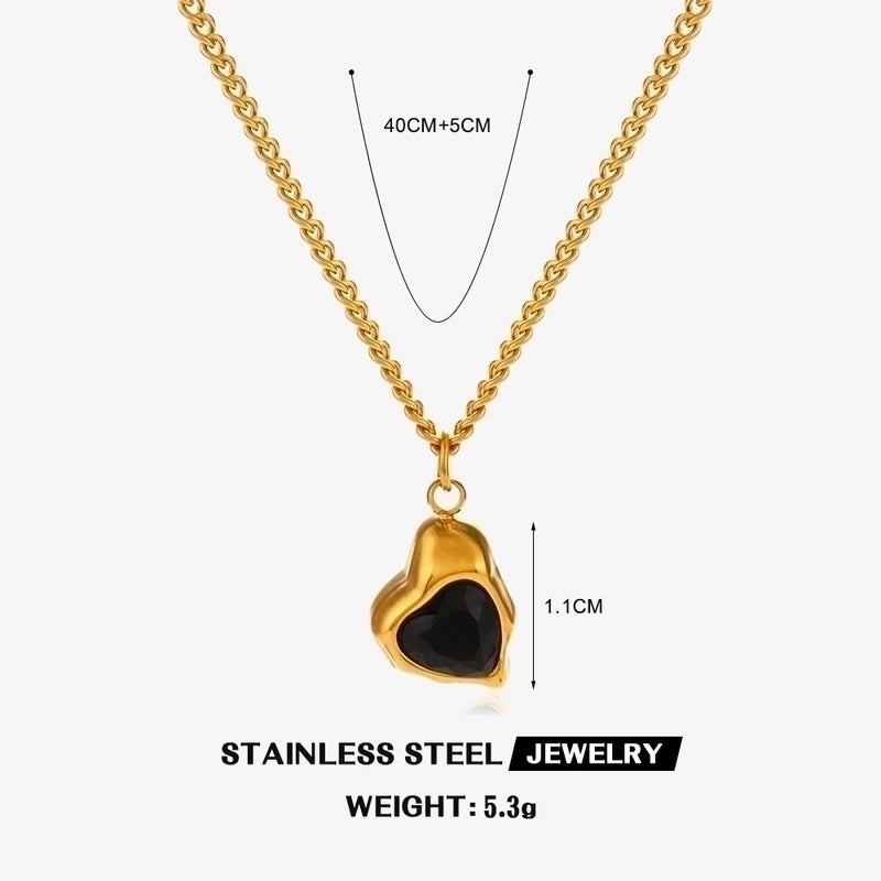 304 Stainless Steel 18K Gold Plated Minimalist Classic Style Plating Inlay Heart Shape Artificial Shell Rhinestones Pendant Necklace