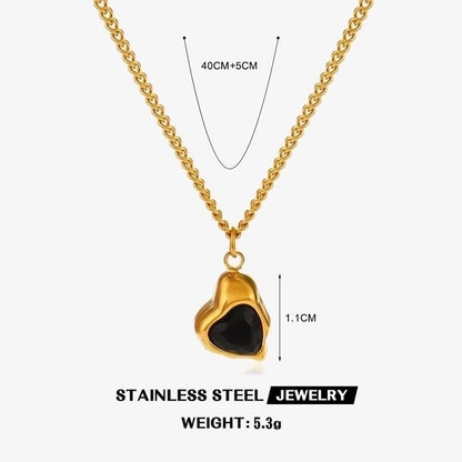 304 Stainless Steel 18K Gold Plated Minimalist Classic Style Plating Inlay Heart Shape Artificial Shell Rhinestones Pendant Necklace