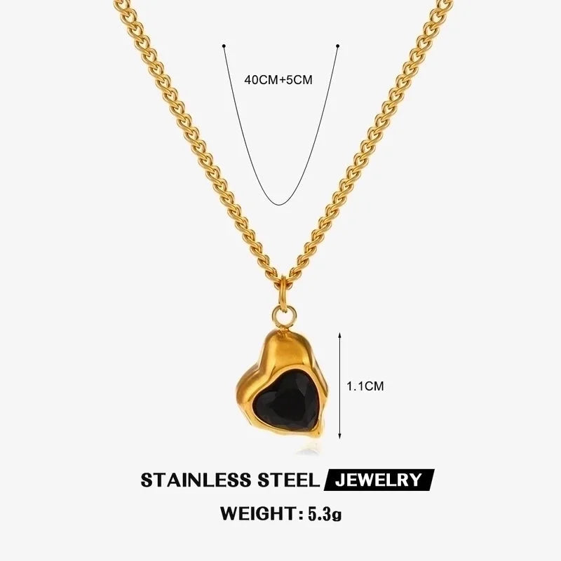 304 Stainless Steel 18K Gold Plated Minimalist Classic Style Plating Inlay Heart Shape Artificial Shell Rhinestones Pendant Necklace