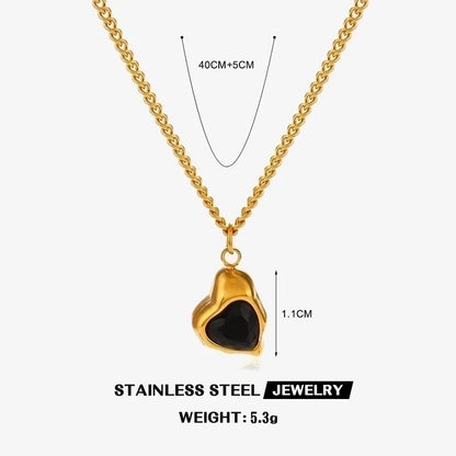 304 Stainless Steel 18K Gold Plated Minimalist Classic Style Plating Inlay Heart Shape Artificial Shell Rhinestones Pendant Necklace