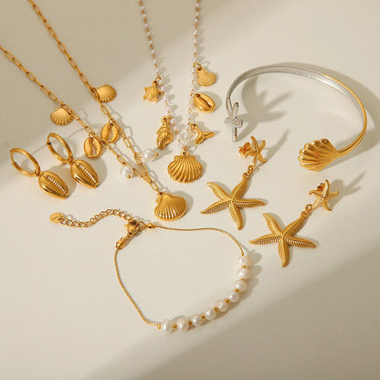 IG Style Pearl Shell Geometric Stainless Steel Electroplating Necklaces