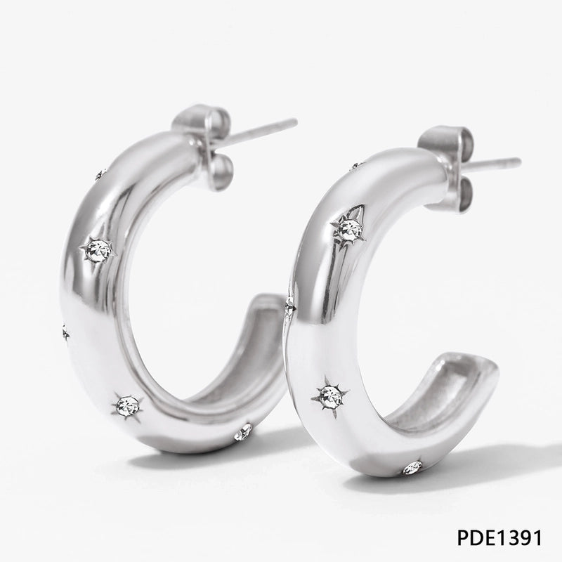 1 Pair Classic Style C Shape Plating Inlay 304 Stainless Steel Artificial Gemstones 16K Gold Plated White Gold Plated Gold Plated Earrings