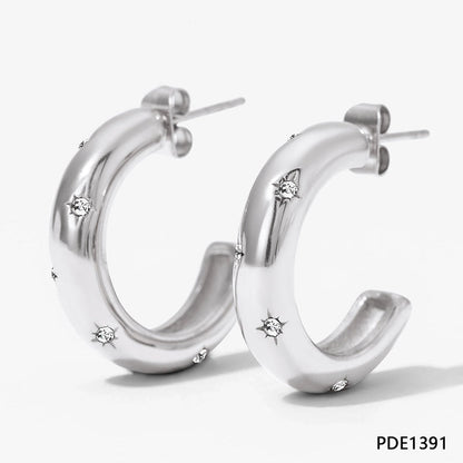 1 Pair Classic Style C Shape Plating Inlay 304 Stainless Steel Artificial Gemstones 16K Gold Plated White Gold Plated Gold Plated Earrings