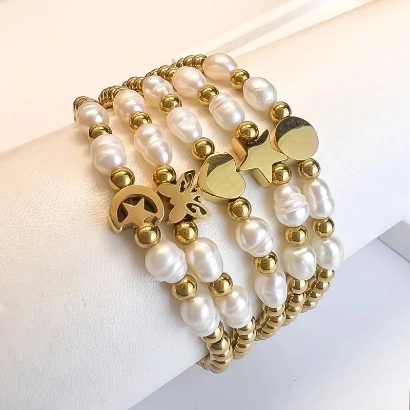 Sweet Star Heart Shape Butterfly Stainless Steel Beaded Plating Bracelets