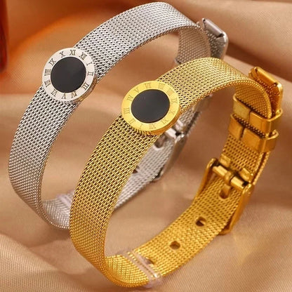 Vintage Style Classic Style Roman Style Roman Numeral Titanium Steel 18K Gold Plated Bangle In Bulk Stainless Steel Bracelets