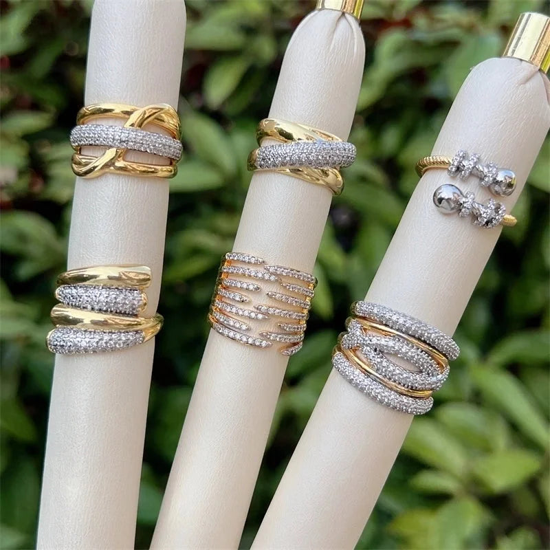 Copper 18K Gold Plated Inlay Geometric Zircon Open Rings