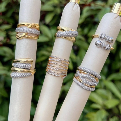 Copper 18K Gold Plated Inlay Geometric Zircon Open Rings