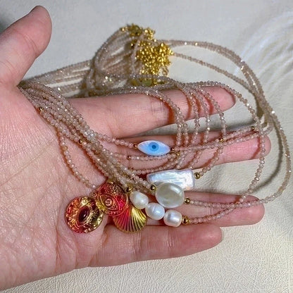 Minimalist Letter Stainless Steel Shell Beaded Plating Pendant Necklace