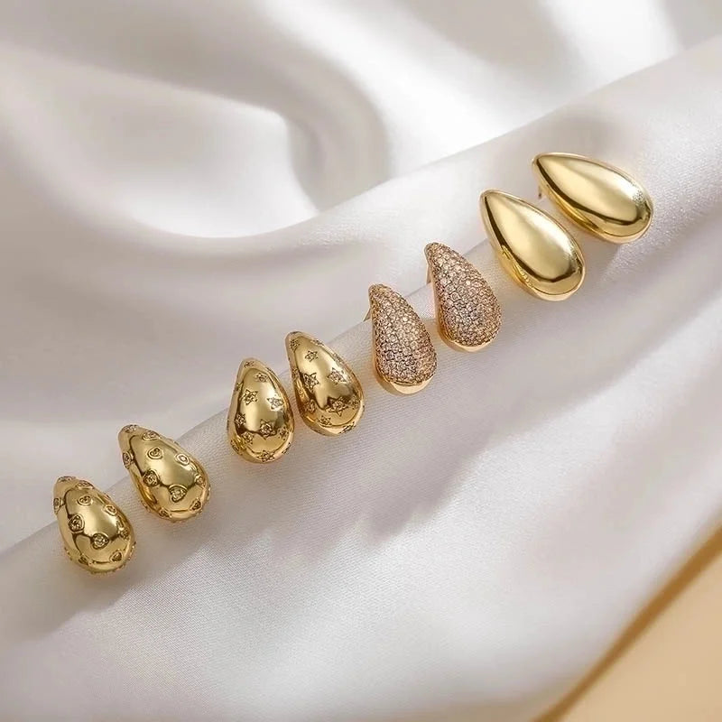 1 Pair Ig Style Casual Minimalist Water Droplets Plating Inlay Copper Zircon 18k Gold Plated Ear Studs