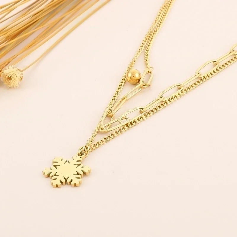 Vacation Snowflake Titanium Steel 18K Gold Plated Plating Bracelets Earrings Necklace