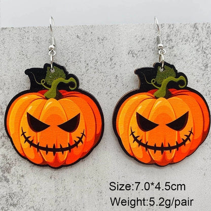 Funny Streetwear Halloween Pattern Spider Wood Drop Earrings