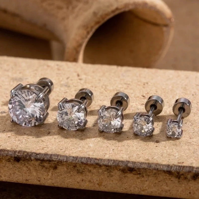 1 Piece Ear Cartilage Rings & Studs Minimalist Round 316L Stainless Steel Plating Inlay Zircon