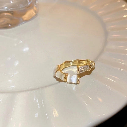 Fashion Rabbit Heart Shape Flower Copper Plating Inlay Shell Zircon Open Ring 1 Piece