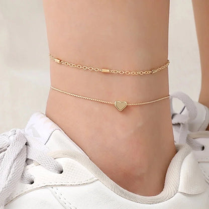 3 Pieces Copper Plating Heart Shape Bracelets Anklet Necklace