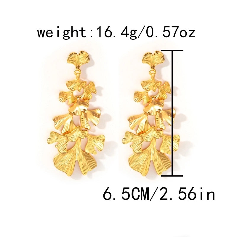 1 Pair Minimalist Classic Style Leaves Plant Ginkgo Leaf Plating 304 Stainless Steel 14K Gold Plated Drop Earrings