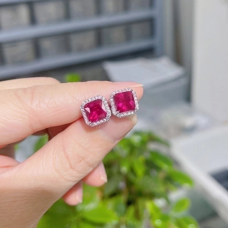 1 Pair Fashion Square Inlay Copper Zircon White Gold Plated Ear Studs