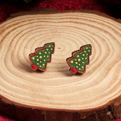 1 Pair Cute Christmas Tree Santa Claus Sock Wood Ear Studs