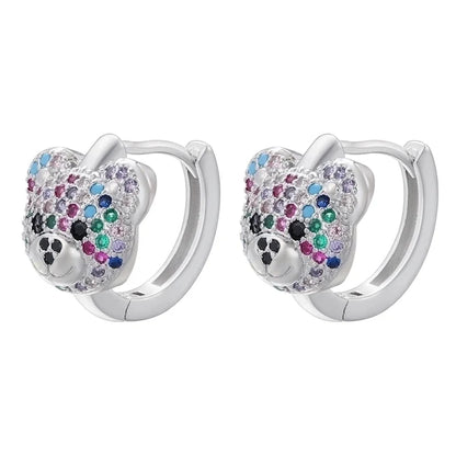 2 Pieces Elegant Shiny Bear Plating Inlay Copper Zircon 18k Gold Plated Earrings