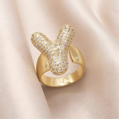 Copper Inlay Letter Zircon Open Rings