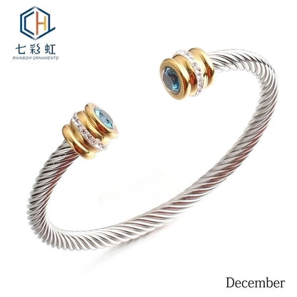 Titanium Steel Bracelet Colorful Diamond Twist Bangle Jewelry