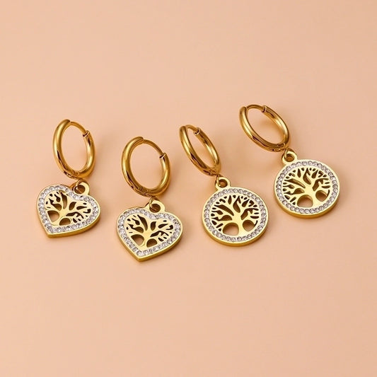 1 Pair Fashion Tree Plating 304 Stainless Steel Zircon Stainless Steel Earrings