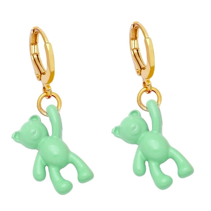 Bear Earrings Female European And American Personality Retro Candy Color Copper Earrings
