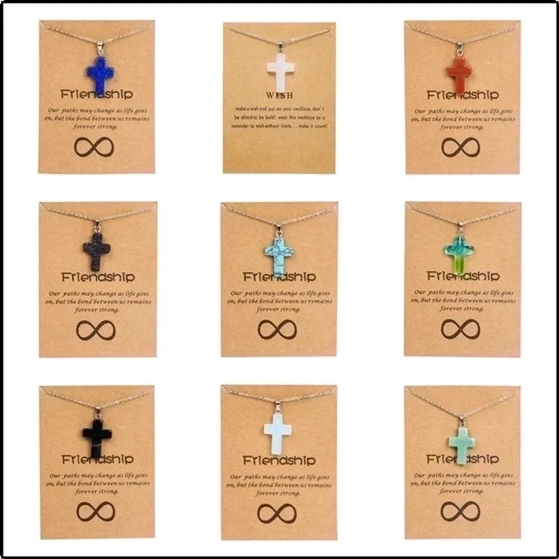 Minimalist Cross Stainless Steel Natural Stone Titanium Steel Plating Pendant Necklace