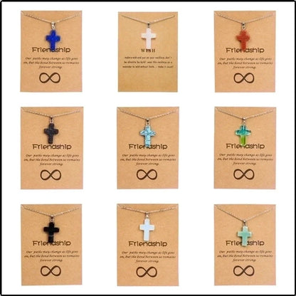 Minimalist Cross Stainless Steel Natural Stone Titanium Steel Plating Pendant Necklace