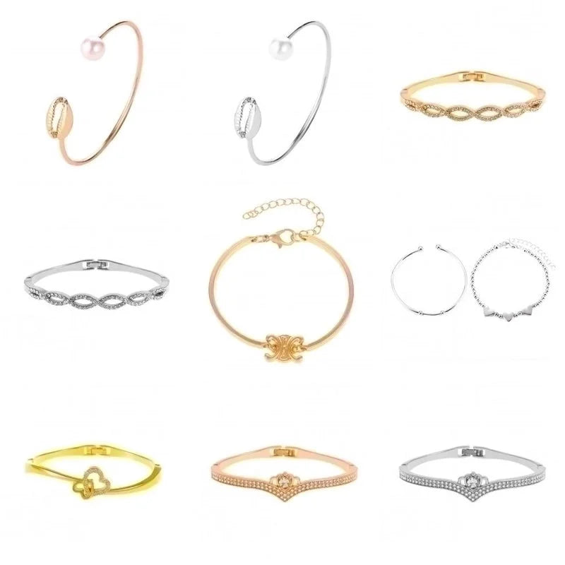 Alloy Gold Plated Silver Plated Fashion Plating Inlay Heart Shape Feather Bow Knot Bangle