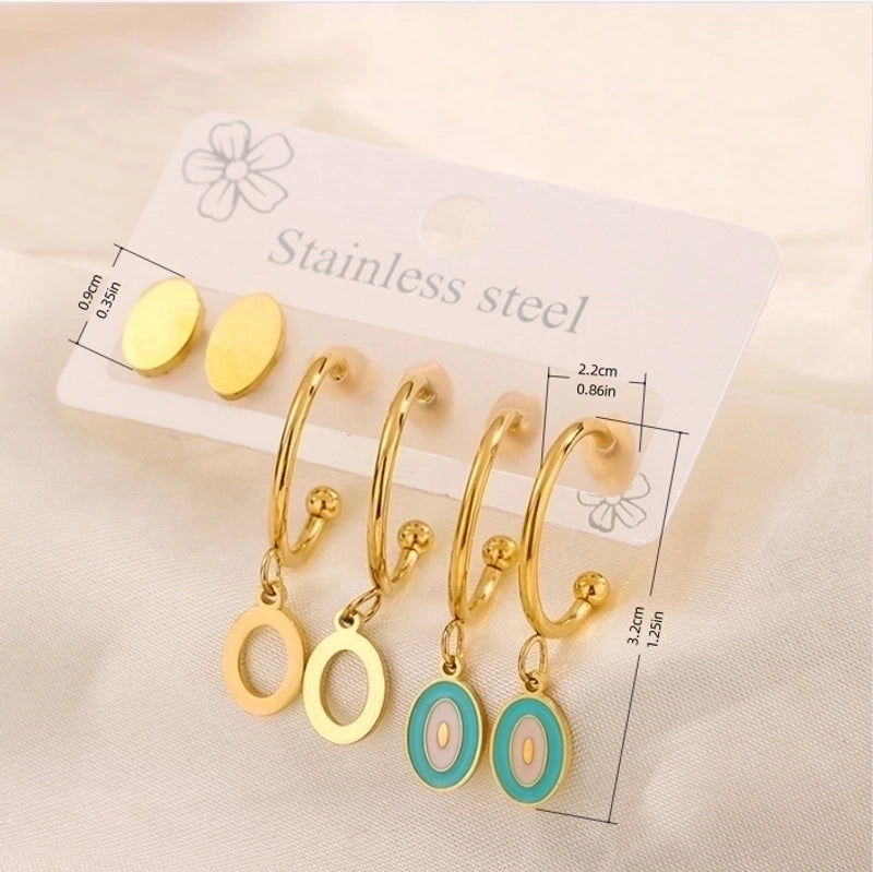 3 Pairs Minimalist Heart Shape Flower Enamel 304 Stainless Steel 18K Gold Plated Drop Earrings Ear Studs