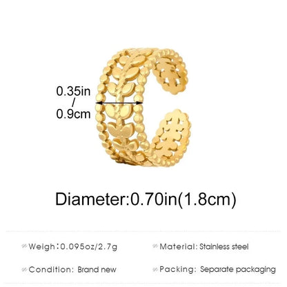 Minimalist Classic Style Geometric 304 Stainless Steel 18K Gold Plated Open Rings