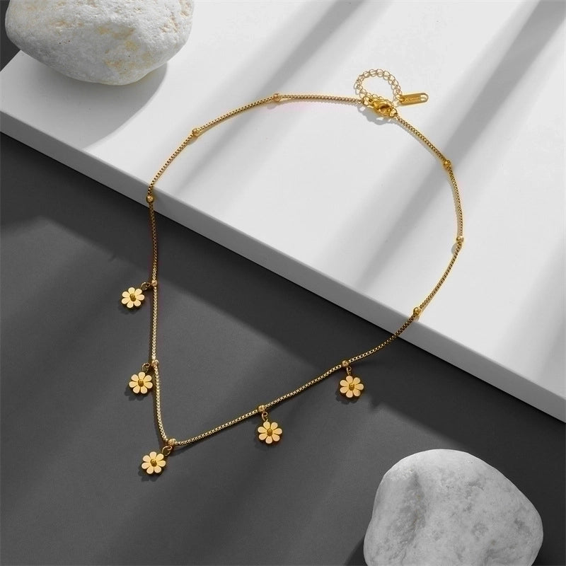 Stainless Steel 18K Gold Plated Elegant Solid Color Solid Color Daisy Earrings Anklet Necklace