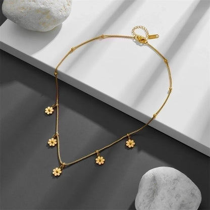 Stainless Steel 18K Gold Plated Elegant Solid Color Solid Color Daisy Earrings Anklet Necklace