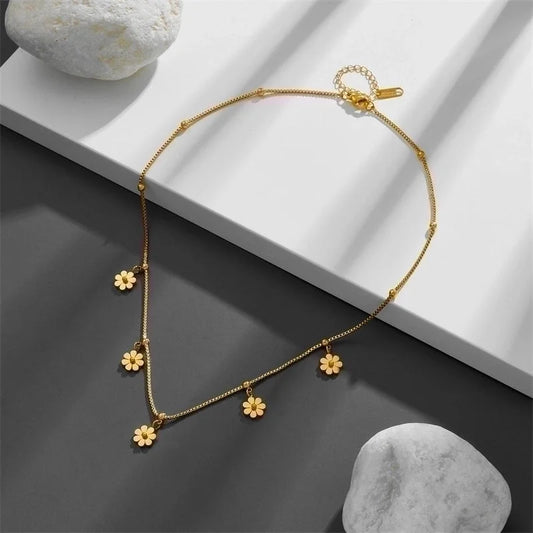 Stainless Steel 18K Gold Plated Elegant Solid Color Solid Color Daisy Earrings Anklet Necklace