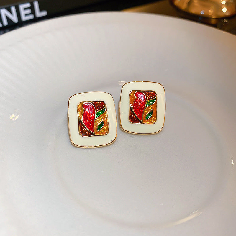 Medieval Flower Flower Metal Oil Dripping Stud Earrings