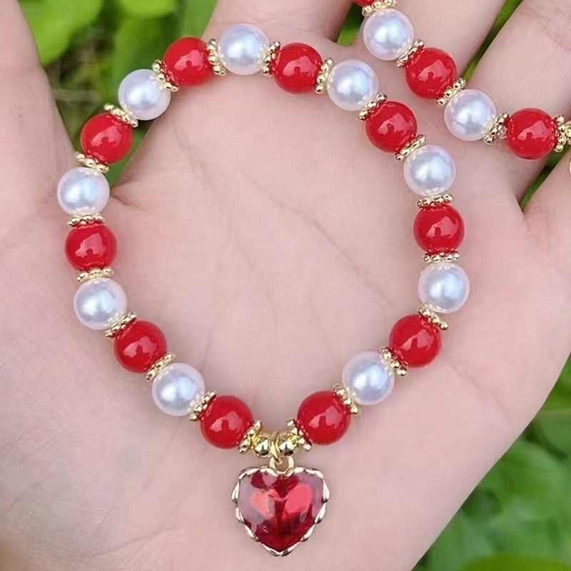 Casual Vacation Minimalist Lips Heart Shape Copper 18K Gold Plated Beaded Enamel Plating Bracelets