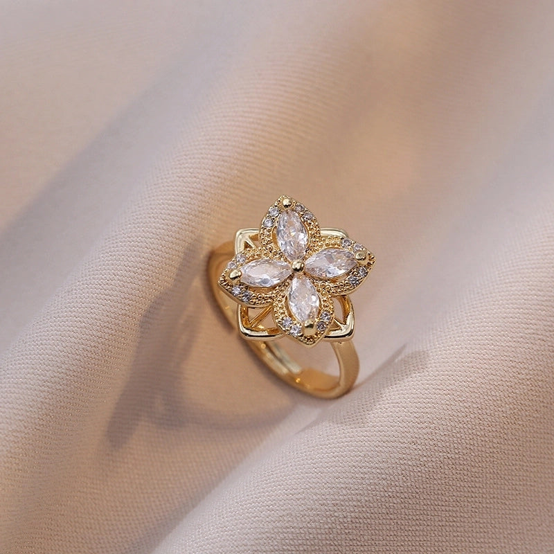 Casual Elegant Flower Copper Zircon Open Rings