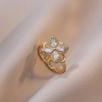 Casual Elegant Flower Copper Zircon Open Rings