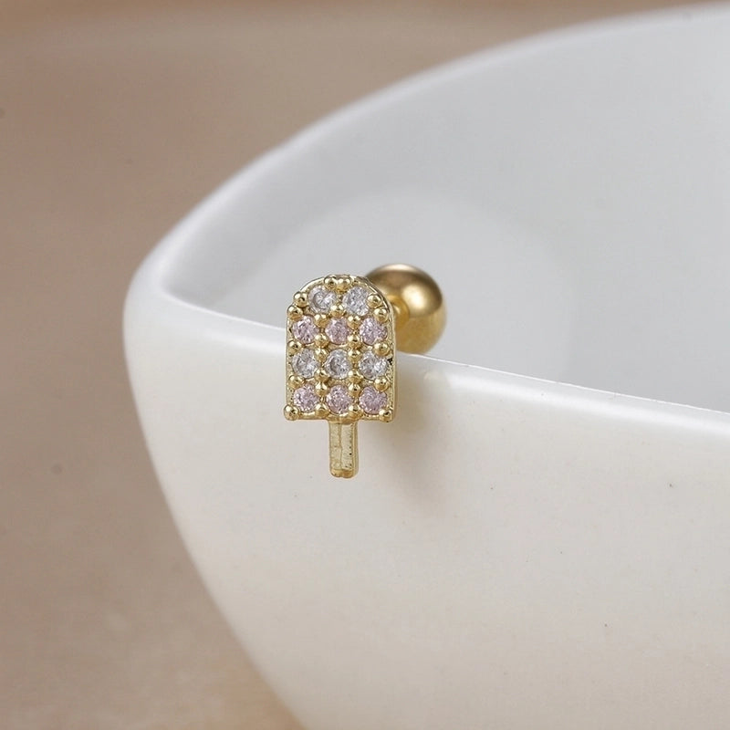 1 Piece Ear Cartilage Rings & Studs IG Style Ice Cream Heart Shape Candy 304 Stainless Steel Inlay Zircon 18K Gold Plated Ear Cartilage Rings & Studs