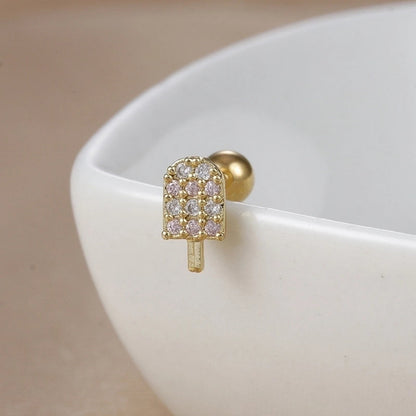 1 Piece Ear Cartilage Rings & Studs IG Style Ice Cream Heart Shape Candy 304 Stainless Steel Inlay Zircon 18K Gold Plated Ear Cartilage Rings & Studs