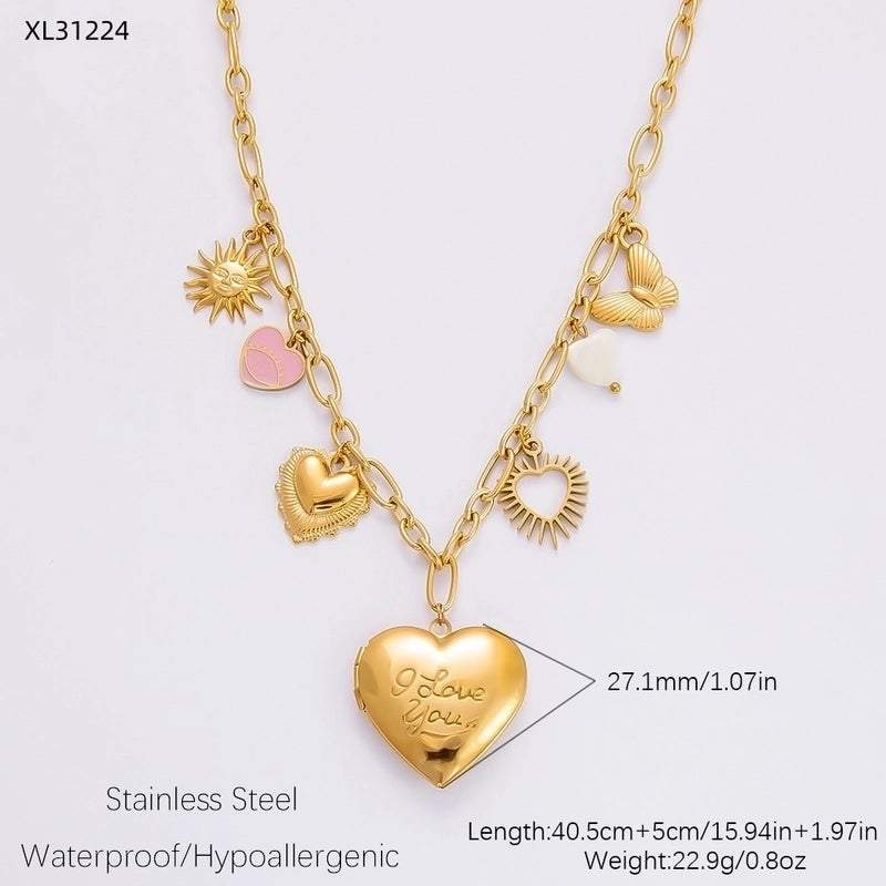 IG Style Sweet Heart Shape Flower Butterfly 304 Stainless Steel 18K Gold Plated Pearl Bracelets Necklace