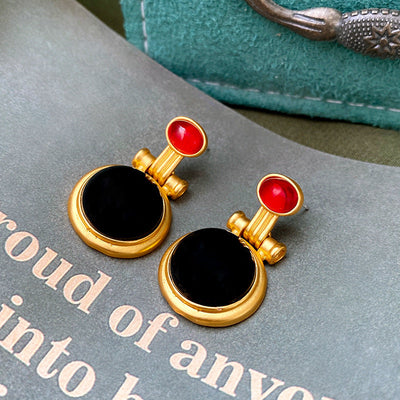 2 Pieces Mid-century Modern Round Geometric Copper Electroplating Earrings