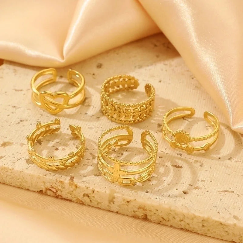 Minimalist Classic Style Geometric 304 Stainless Steel 18K Gold Plated Open Rings