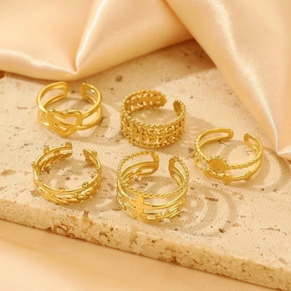 Minimalist Classic Style Geometric 304 Stainless Steel 18K Gold Plated Open Rings