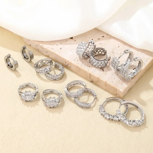 1 Pair Minimalist Solid Color Plating Inlay 304 Stainless Steel Copper Zircon Silver Plated Earrings