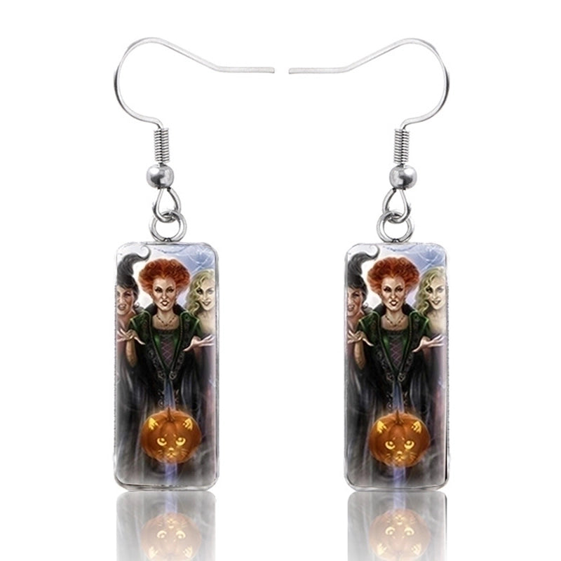 1 Pair Hip-hop Punk Pumpkin Ghost Bat Inlay Stainless Steel Glass Drop Earrings
