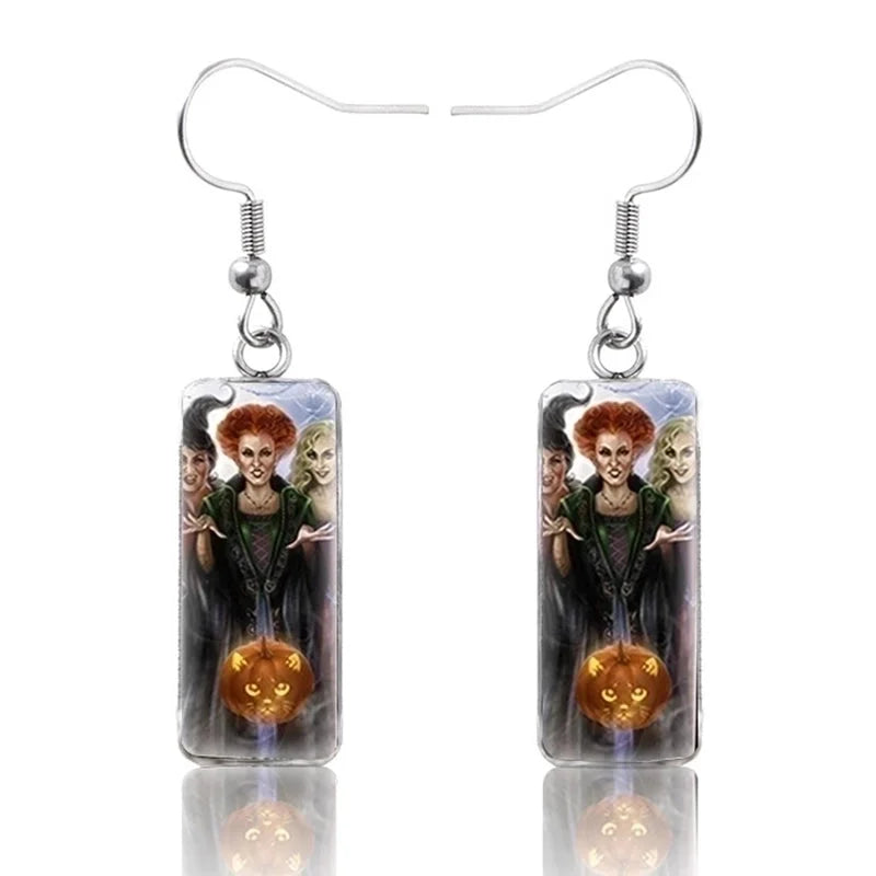 1 Pair Hip-hop Punk Pumpkin Ghost Bat Inlay Stainless Steel Glass Drop Earrings