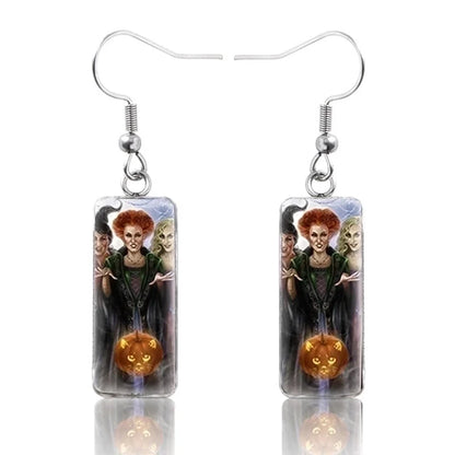 1 Pair Hip-hop Punk Pumpkin Ghost Bat Inlay Stainless Steel Glass Drop Earrings