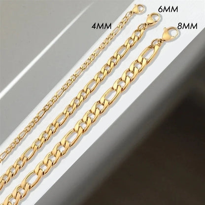 Hip-Hop Geometric 304 Stainless Steel Figaro Chain Bracelets In Bulk