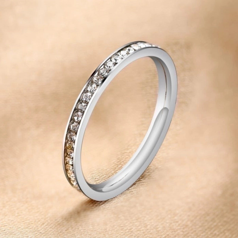 Minimalist Circle 304 Stainless Steel Rhinestones Plating Inlay Stainless Steel Rings